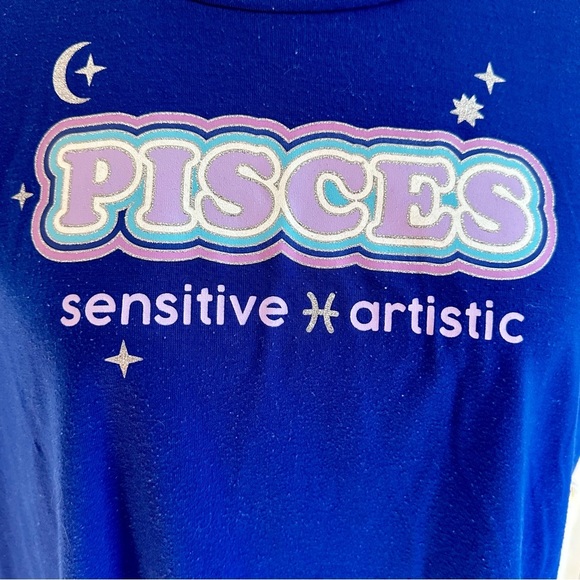 Sugar & Jade Girls Pisces Zodiac Graphic Tee Shirt XL 16/18 Blue Sleepwear Tween - Picture 3 of 4